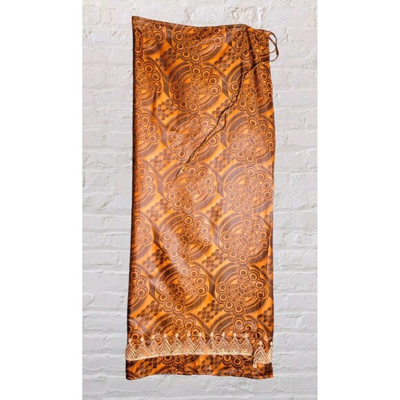 Vintage African Wax Wrap Maxi Skirt | OS | Rust Orange & Gold Boho - Picture 1 of 8